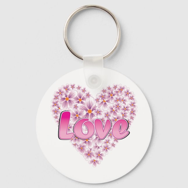 Pink Love and Daisies Key Ring (Front)
