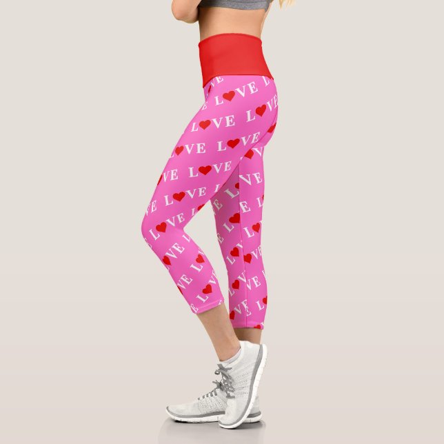 Pink LOVE and Heart Girly Chic Modern Elegant Capri Leggings (Left)