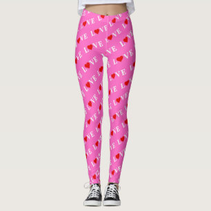 Pink LOVE and Heart Girly Chic Modern Elegant Leggings