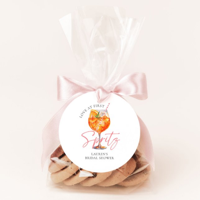 Pink Love At First Spritz Bridal Shower Favour Classic Round Sticker (Creator Uploaded)