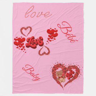 Pink Love & Baby Blanket with Teddy Bear and Heart