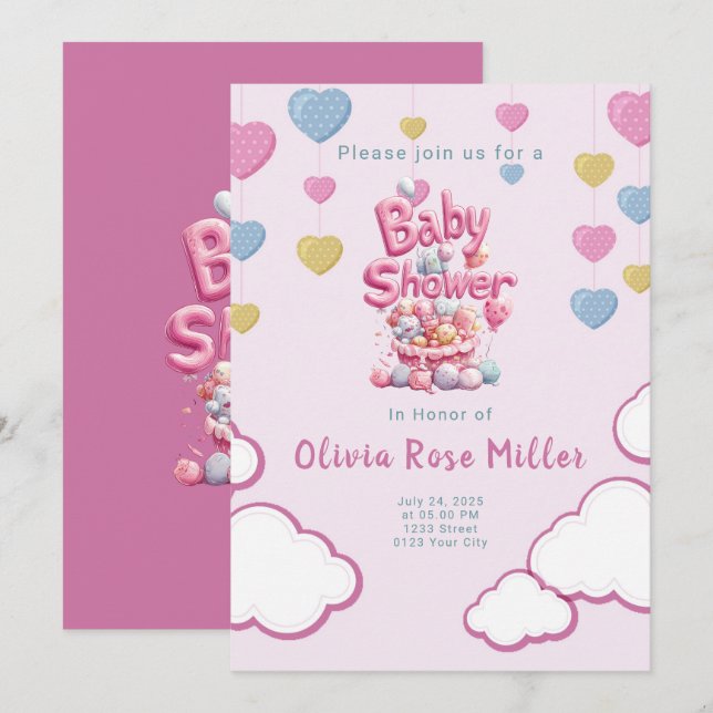 Pink Love Baby Shower Invitation (Front/Back)