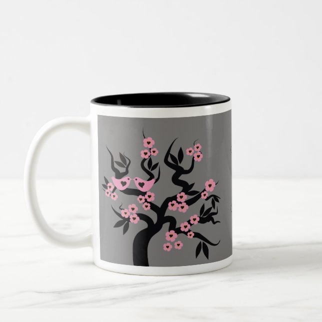 Pink Love Birds On Sakura Tree Mugs (Left)