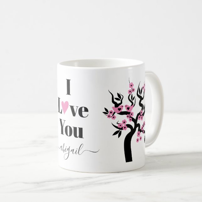 Pink Love birds sakura cherry tree and blossom Coffee Mug (Front Right)