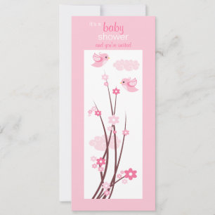 Pink Love Birds Spring Flowers Baby Shower Invitation