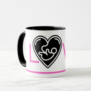 Pink love black heart with baby, mug