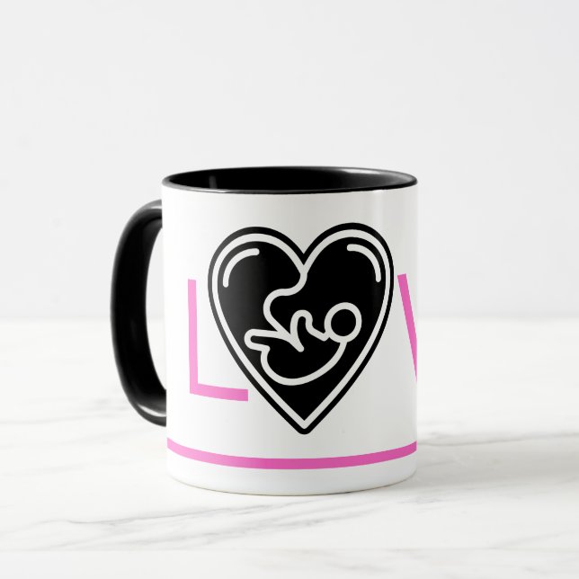Pink love black heart with baby, mug (Front Left)