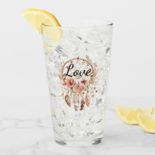 Pink Love Boho Floral Feathers Dream Catcher Glass