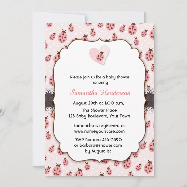 Pink Love Bug, Girl Baby Shower Invitation (Front)