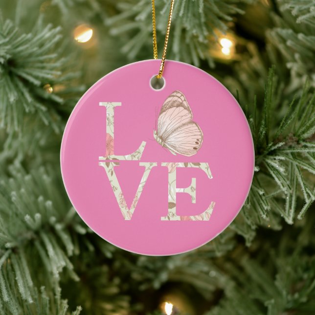 Pink Love Butterfly Floral Ceramic Tree Decoration (Tree)