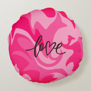 Pink Love Camouflage Print Round Throw Pillow
