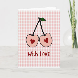 Pink Love Cherries Gingham Card