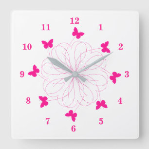 Pink Love - Cute Butterflies Square Wall Clock