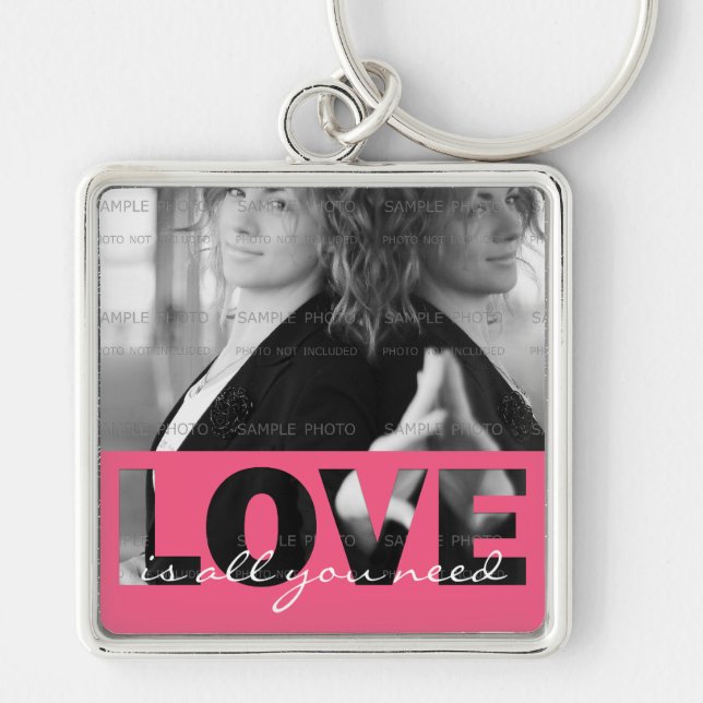 Pink Love Cutouts Love Is All You Need Photo Key Ring (Front)