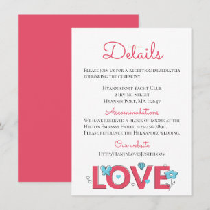 Pink Love Details Wedding Blue Flower Hearts Invitation