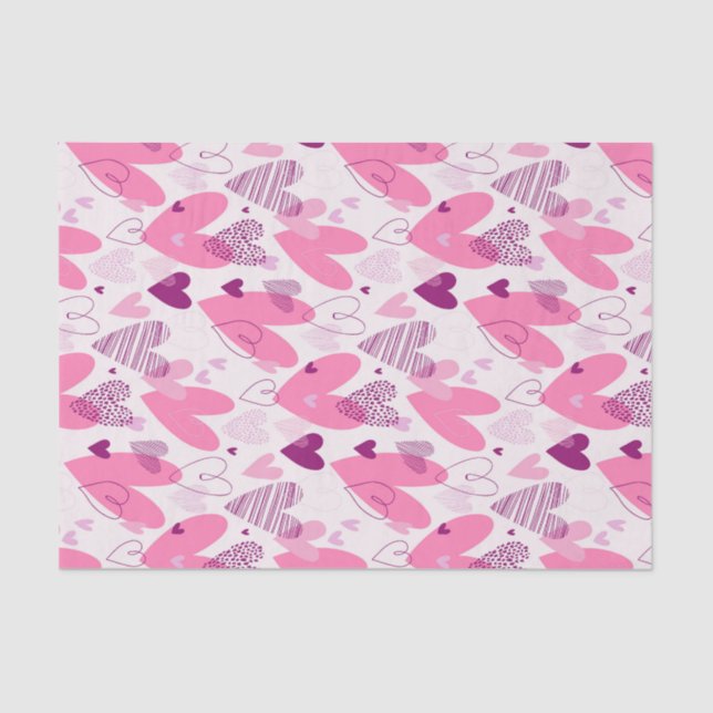 Pink Love Doodle Sketch Pattern Valentine's Day Tissue Paper (Front)