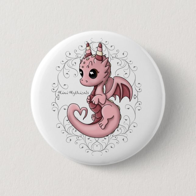Pink Love Dragon Button Pin (Front)