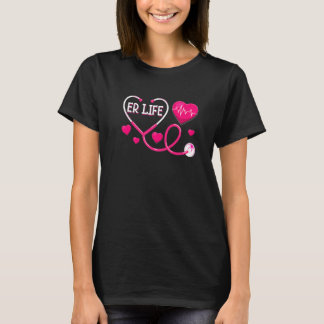 Pink Love ER Life Heartbeat Doctor Nurse Hospice W T-Shirt