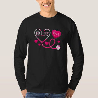 Pink Love ER Life Heartbeat Doctor Nurse Hospice W T-Shirt