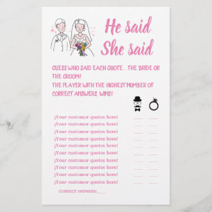 PINK LOVE HE SAID SHE SAID SHOWER GAME CARD