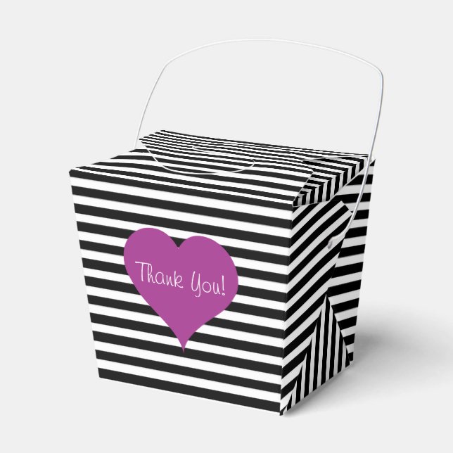 Pink Love Heart Black & White Striped Pattern Name Favour Box (Front Side)