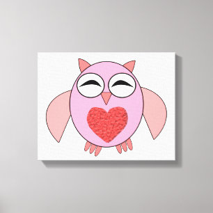 Pink Love Heart Owl Canvas Print