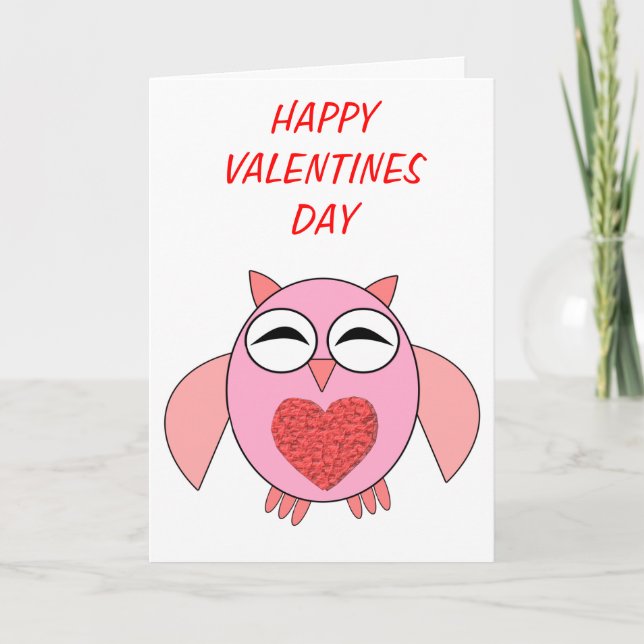 Pink Love Heart Owl Custom Card (Front)