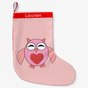 Pink Love Heart Owl Custom Christmas Stocking