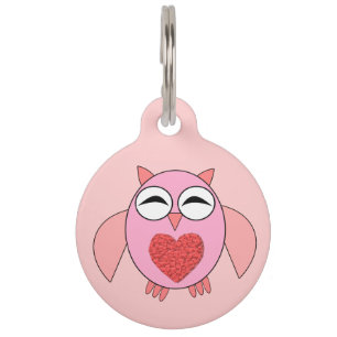 Pink Love Heart Owl Custom Dog Tag