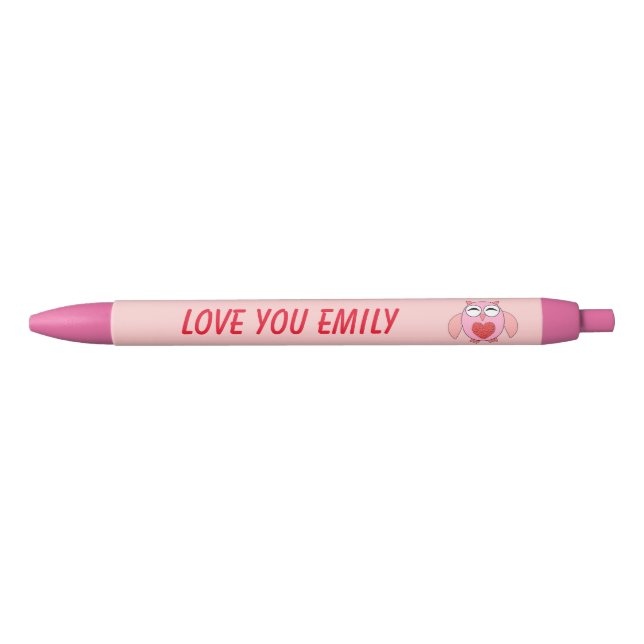 Pink Love Heart Owl Custom Pen (Front)