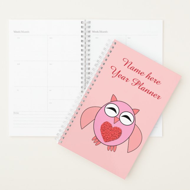 Pink Love Heart Owl Custom Planner (Display)