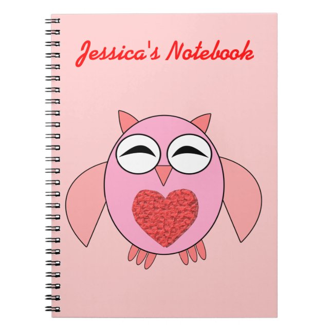 Pink Love Heart Owl Customisable Notebook (Front)