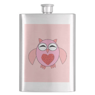 Pink Love Heart Owl Flasks
