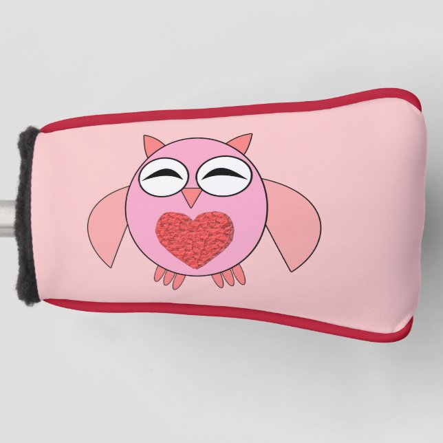 Pink Love Heart Owl Golf Putter Cover (Front)