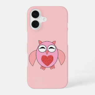 Pink Love Heart Owl iPhone 16 Case