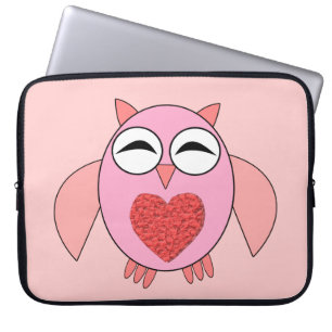Pink Love Heart Owl Laptop Bag