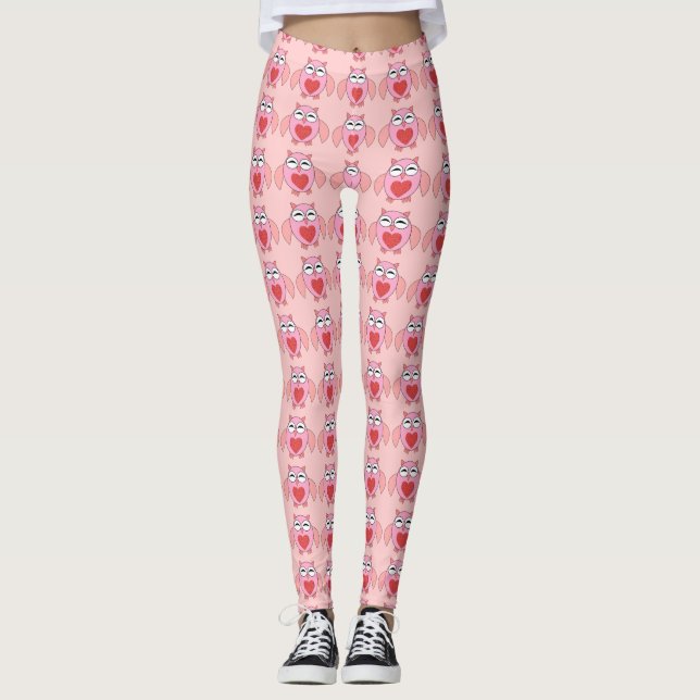 Pink Love Heart Owl Leggings (Front)