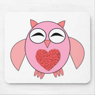 Pink Love Heart Owl Mousepad