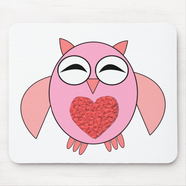Pink Love Heart Owl Mousepad (Front)