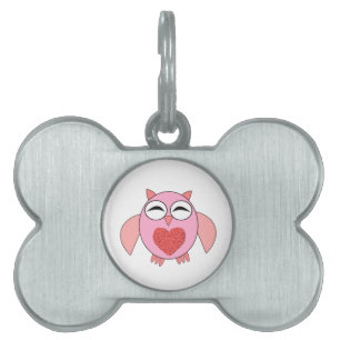 Pink Love Heart Owl Pet Tag