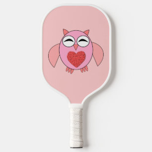 Pink Love Heart Owl Pickleball Paddle