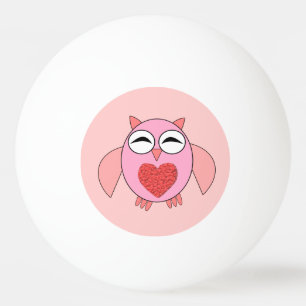 Pink Love Heart Owl Ping Pong Ball