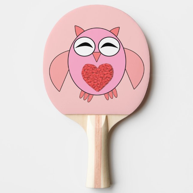 Pink Love Heart Owl Ping Pong Paddle (Front)