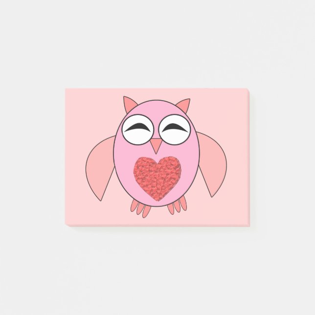 Pink Love Heart Owl Post it notes Pad (Front)