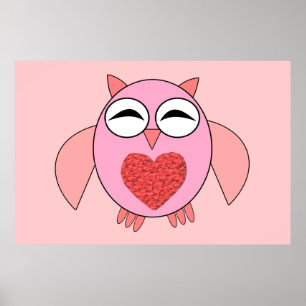 Pink Love Heart Owl Poster