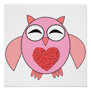 Pink Love Heart Owl Poster