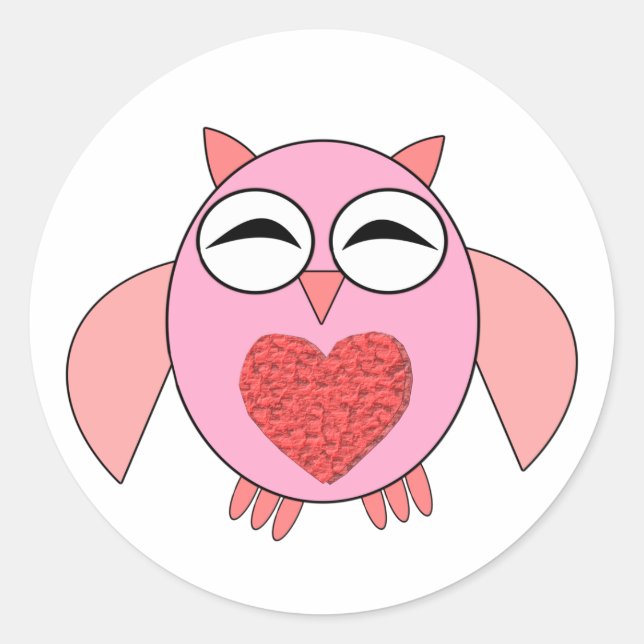 Pink Love Heart Owl Stickers (Front)