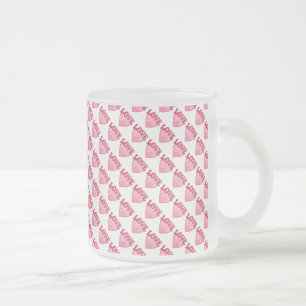 Pink Love Heart Pattern Frosted Glass Coffee Mug