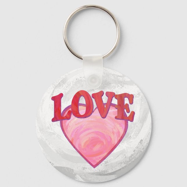 Pink Love Heart Pattern Key Ring (Front)