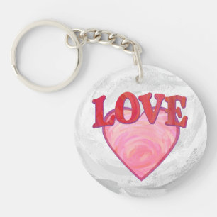 Pink Love Heart Pattern Key Ring